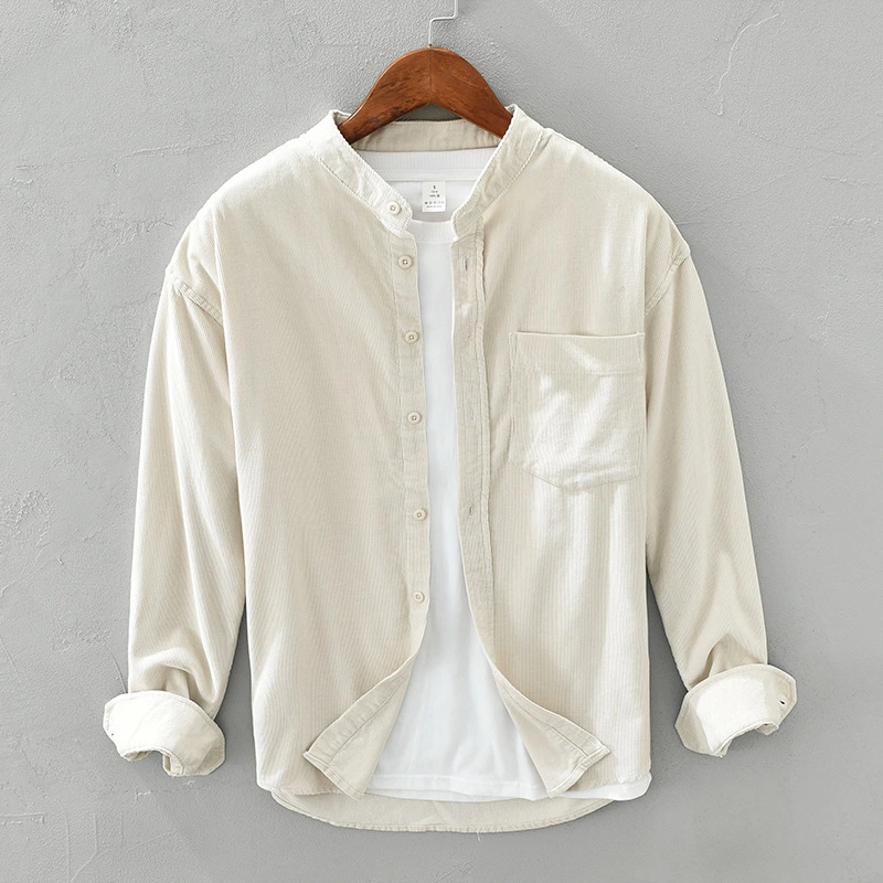 Loose Corduroy Long-Sleeved Stand-Collar Shirt