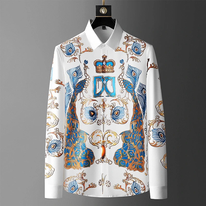 Autumn New Men's Printed Shirts Trendy Brand Fashion Slim Long-sleeved Shirts