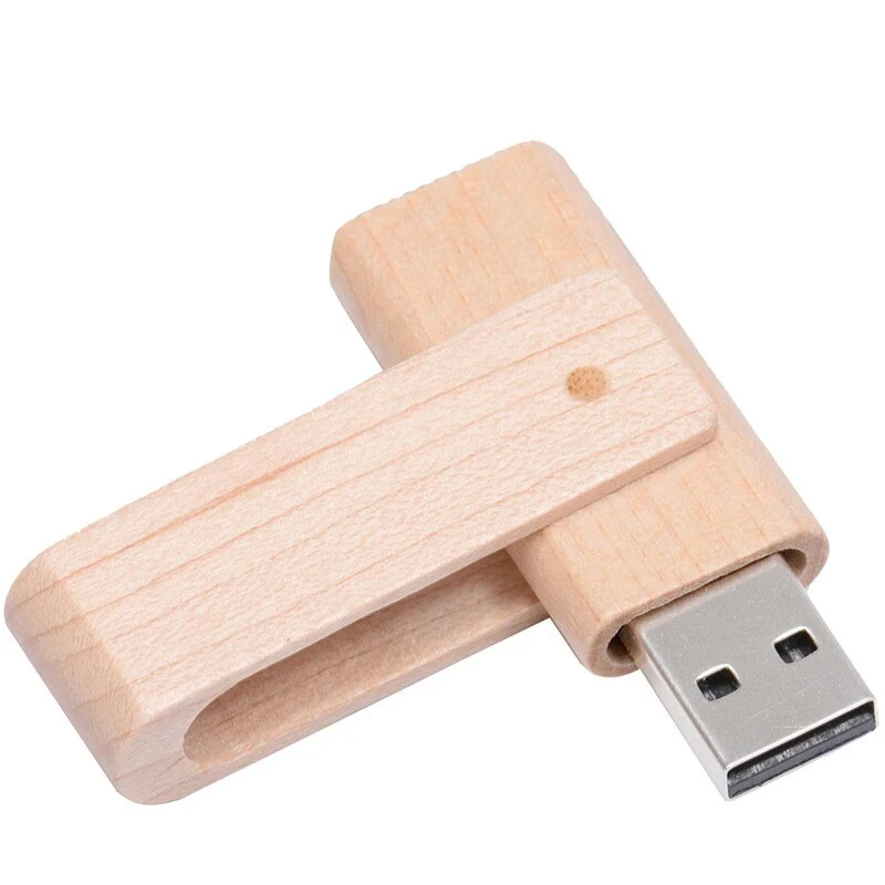 Wooden USB Flash Drive With Rotating Clip