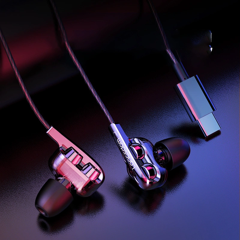 D4 Quad-core Dual-moving Coil Eating Chicken Gaming Headset In-ear