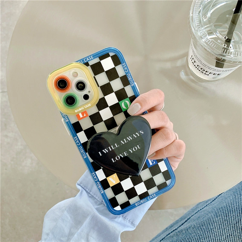 Ins Retro Lattice Love Bracket Phone Case