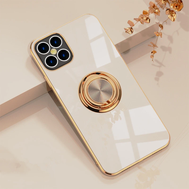 Compatible With  , 6D Plating Solid Color Ring Phone Case