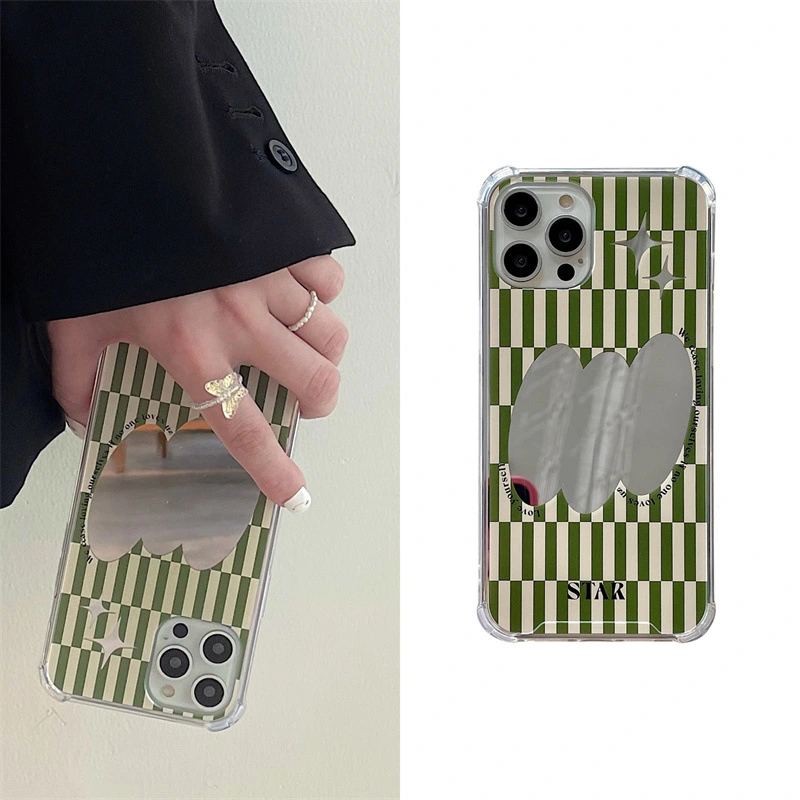 Art Green Striped Mirror Phone Case Cover Fall-resistant All-inclusive Women