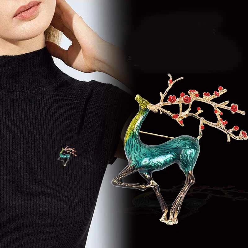 Fashion Alloy Drop Oil Elk Animal Brooch