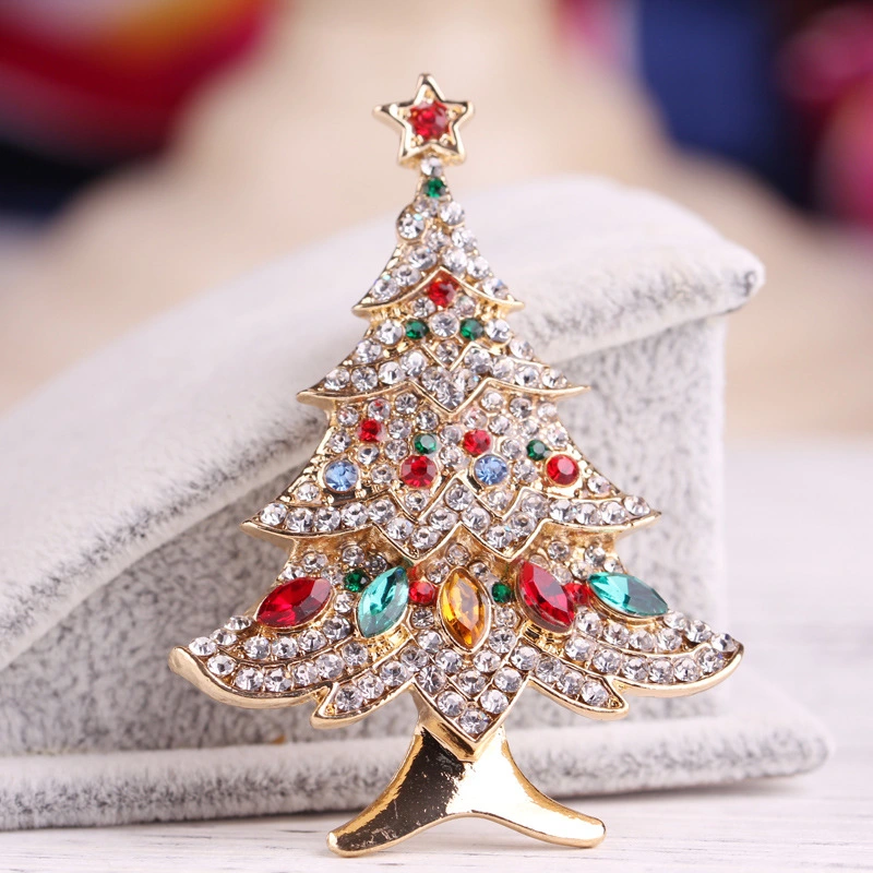 Rhinestone Colored Diamond Christmas Tree Alloy Brooch