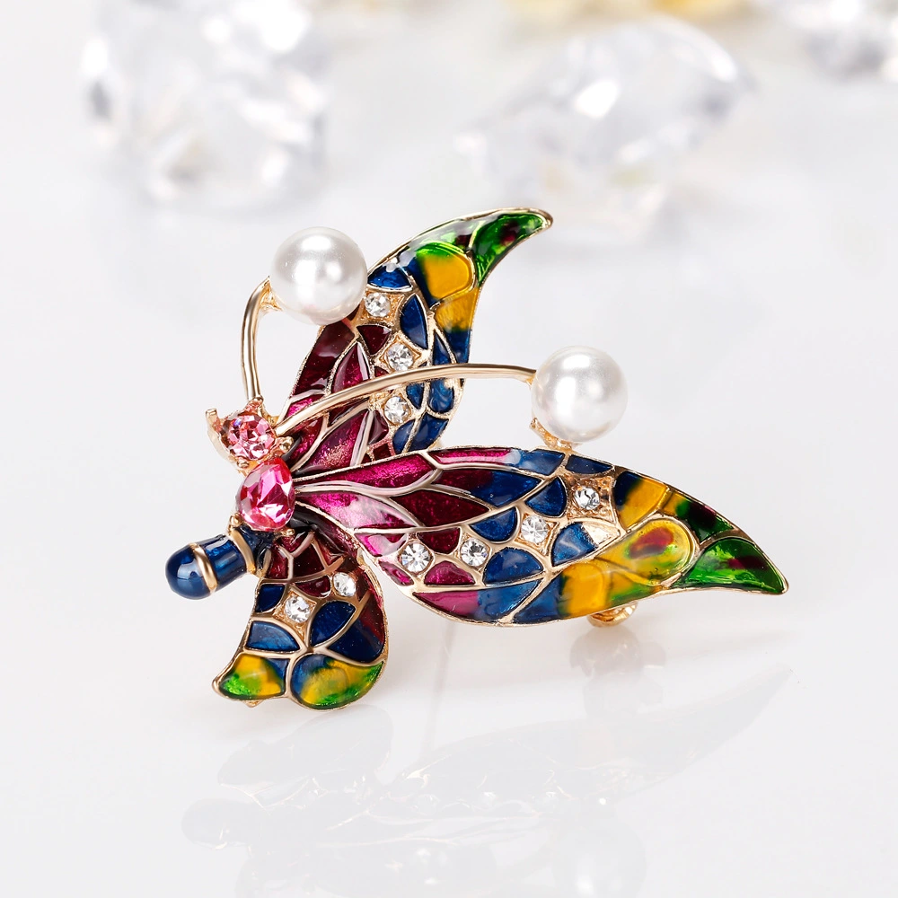 Fashion Diamond Encrusted Painted Insect Butterfly Brooch