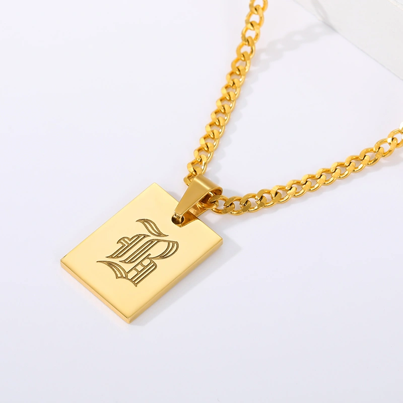 Stainless Steel Square Brand Ancient English Letter Necklace Tempered Chain Letter Pendant