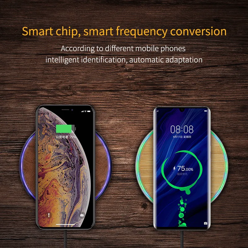 New Round Wooden Wireless Charger 15W Fast Charge Walnut Maple Wood Craft Gift Mobile Phone Wireless Fast Charger