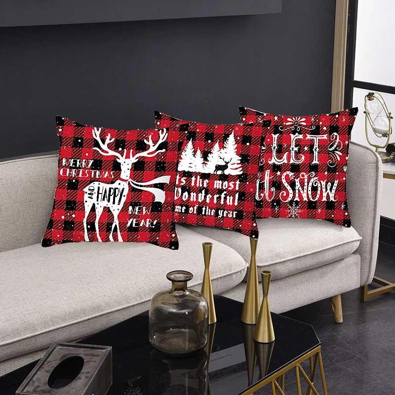 2021 Merry Christmas Cushion Cover 45cm Elk Santa Claus Short Plush Sofa Pillow Cover Home Decor Pillowcase Christmas Decoration