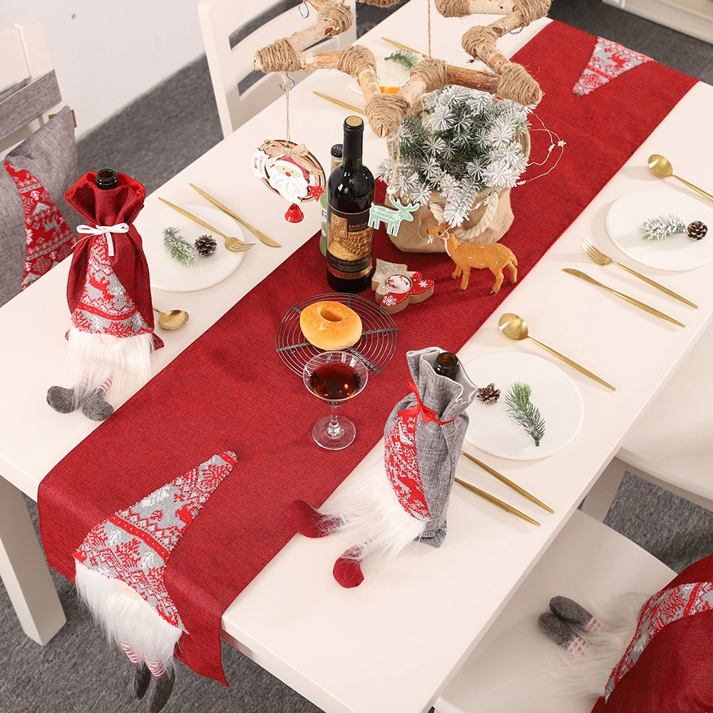 Christmas Table Runner Red Gray Nordic Style Santa Claus Table Runner Pillowcase Christmas Decorations For Home Table