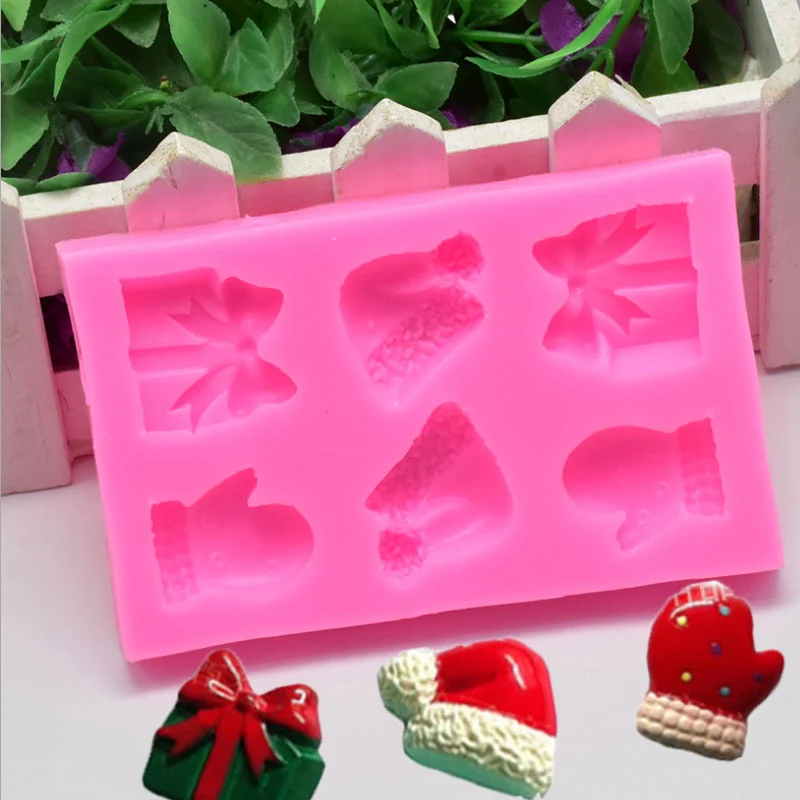 Christmas Fudge Chocolate Mold Gloves Snowflake Santa Shape Silicone Mold DIY Cake Decoration Baking Tools Crafts Epoxy Mold