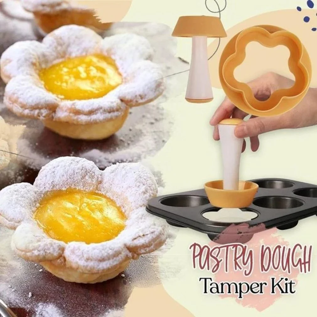 Plastic Pastry Tamper Tart Shell Molds Cake Cutter Flower Round Dough Cookie Cutter Set Cupcake Muffin Mold