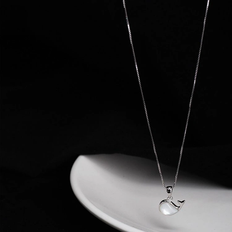 Silver - Plated Small Whale Necklace Pendant For Lady