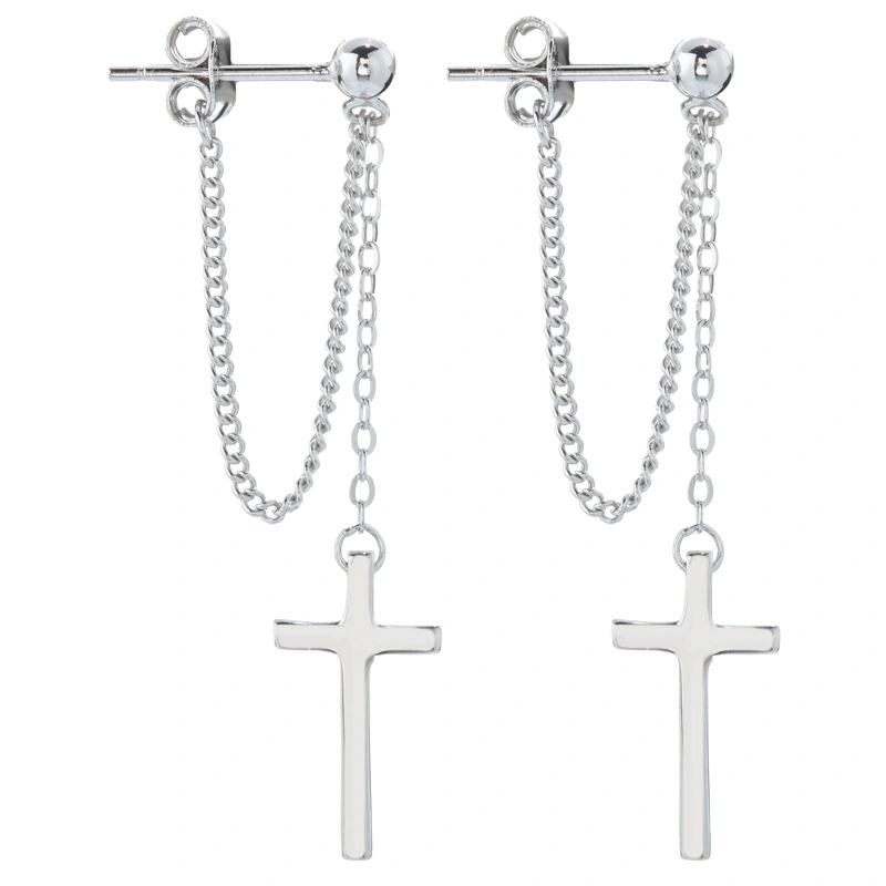 S925 Sterling Silver Cross Chain Earrings