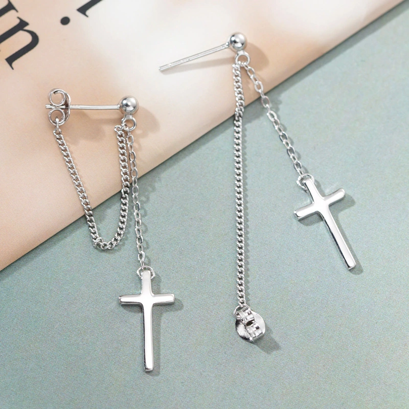 S925 Sterling Silver Cross Chain Earrings