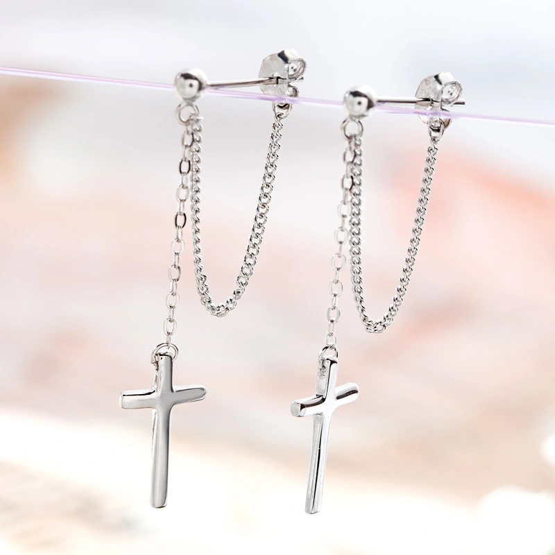 S925 Sterling Silver Cross Chain Earrings