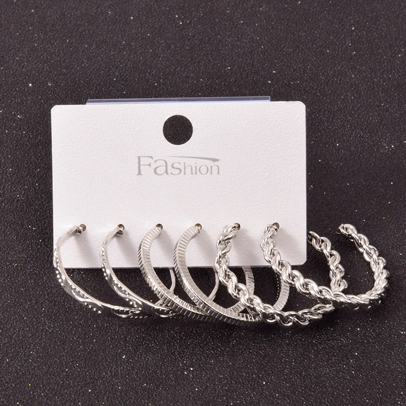 Alloy Metal Hoop Square Earrings Set