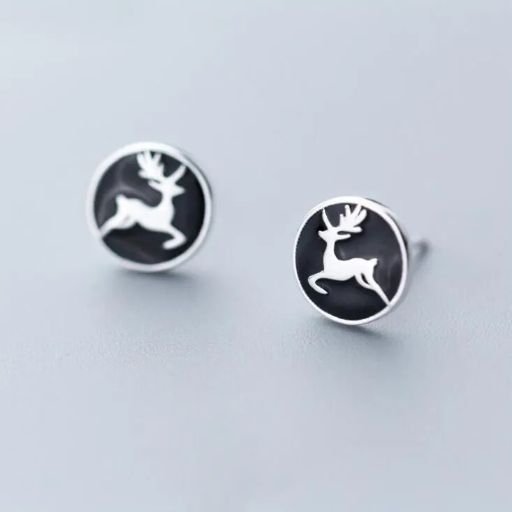 Christmas Gift Silver Color Animal Deer Earrings Hollow Circular Running Elk Earrings For Women Fashion Jewelry
