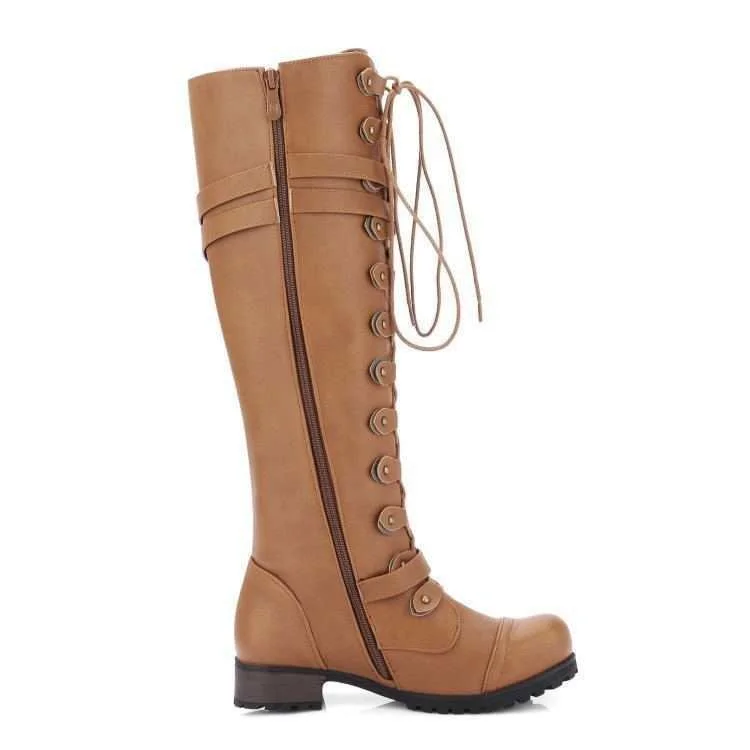Round Toe Mid-heel Lace-up Over-the-knee Boots