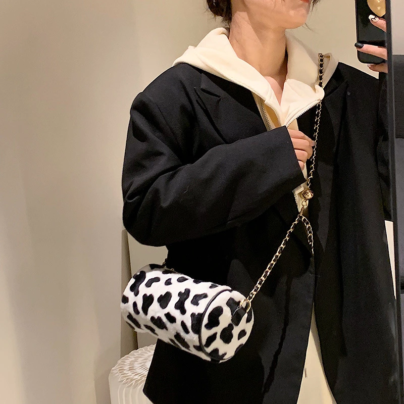 Plush Duffel Cow Pattern Flower Checkerboard