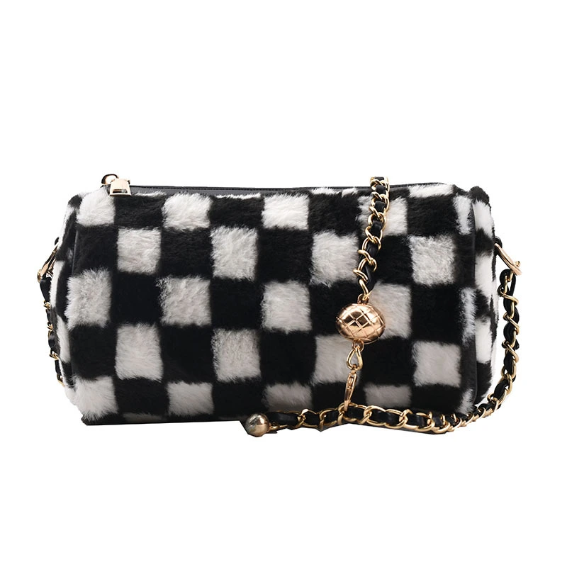 Plush Duffel Cow Pattern Flower Checkerboard