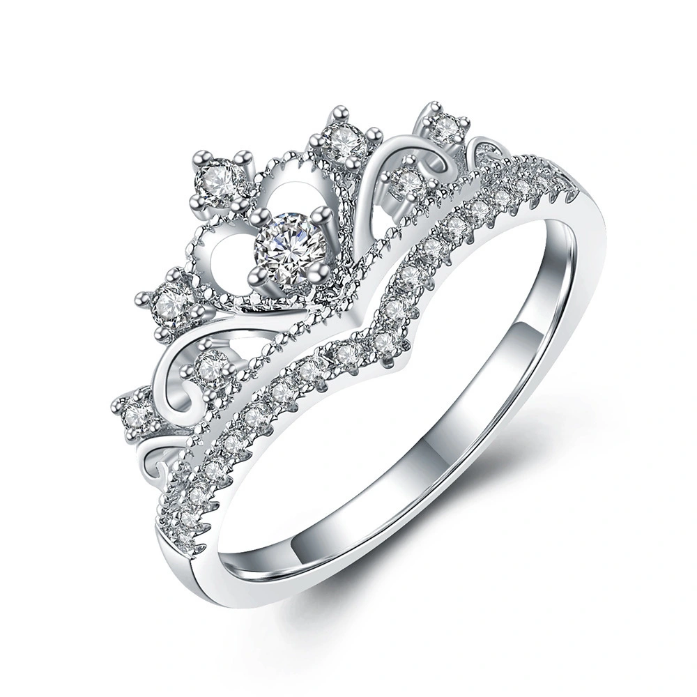 Imitation Silver Double-layer Diamond Design Micro-set Crown Girl Ring