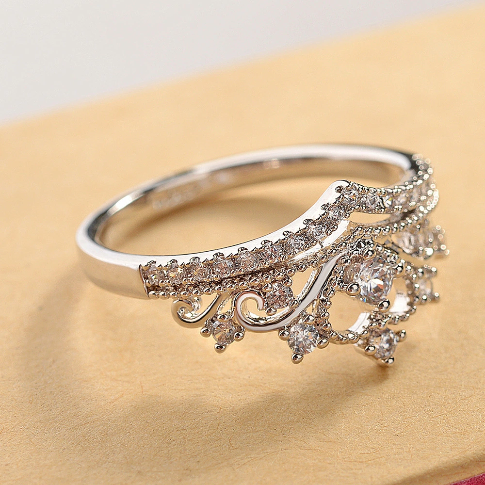 Imitation Silver Double-layer Diamond Design Micro-set Crown Girl Ring