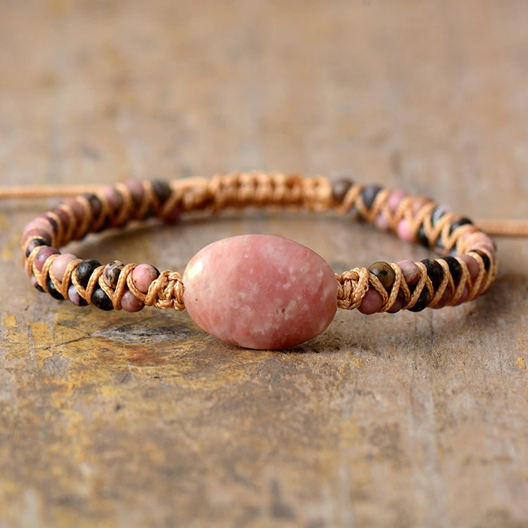 Natural Stone Egg-shaped Double-layer Hand-woven Bracelet Can Be Adjusted In Europe And America