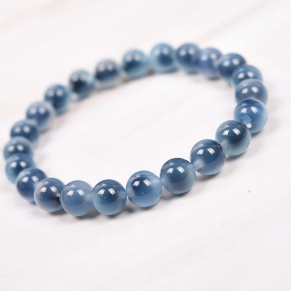 Fuhong Crystal Natural Blue White Sugar Heart Jade Chalcedony Agate Bracelet