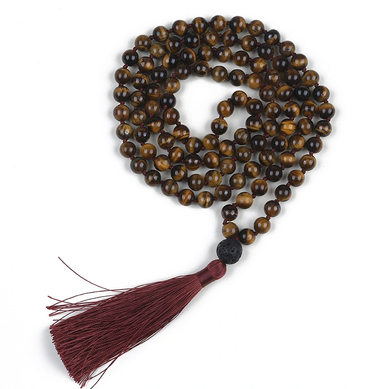 Tiger Eye Stone Long Tassel Necklace Dress With Simple Style