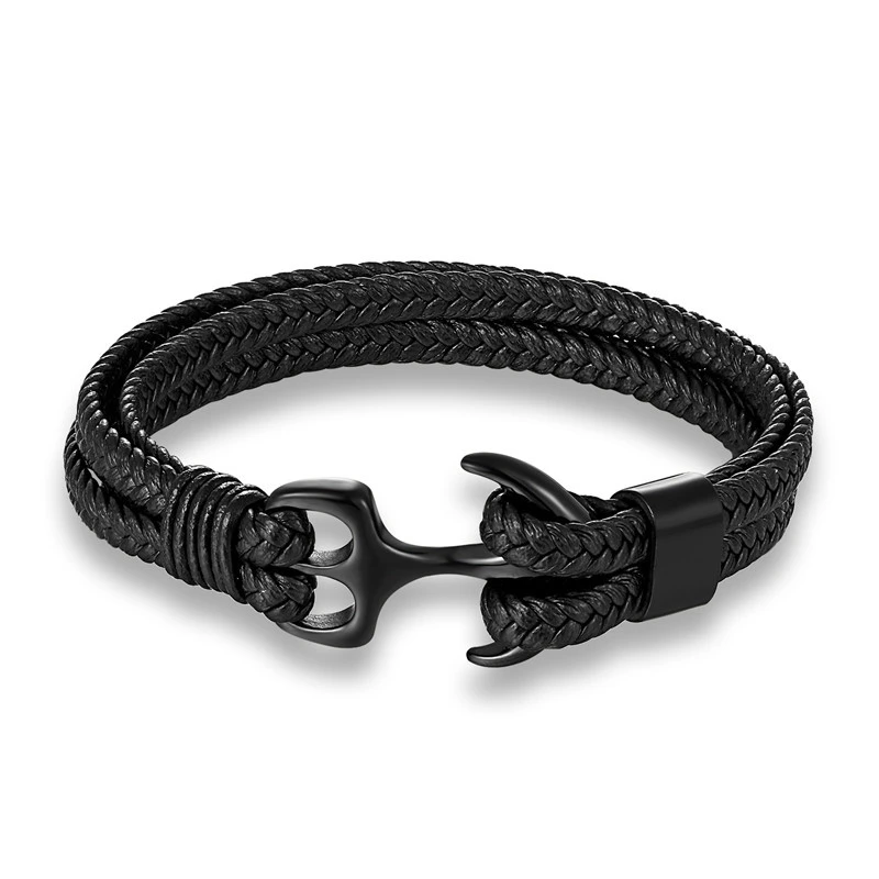 Braided Anchor Stainless Steel Leather Bracelet