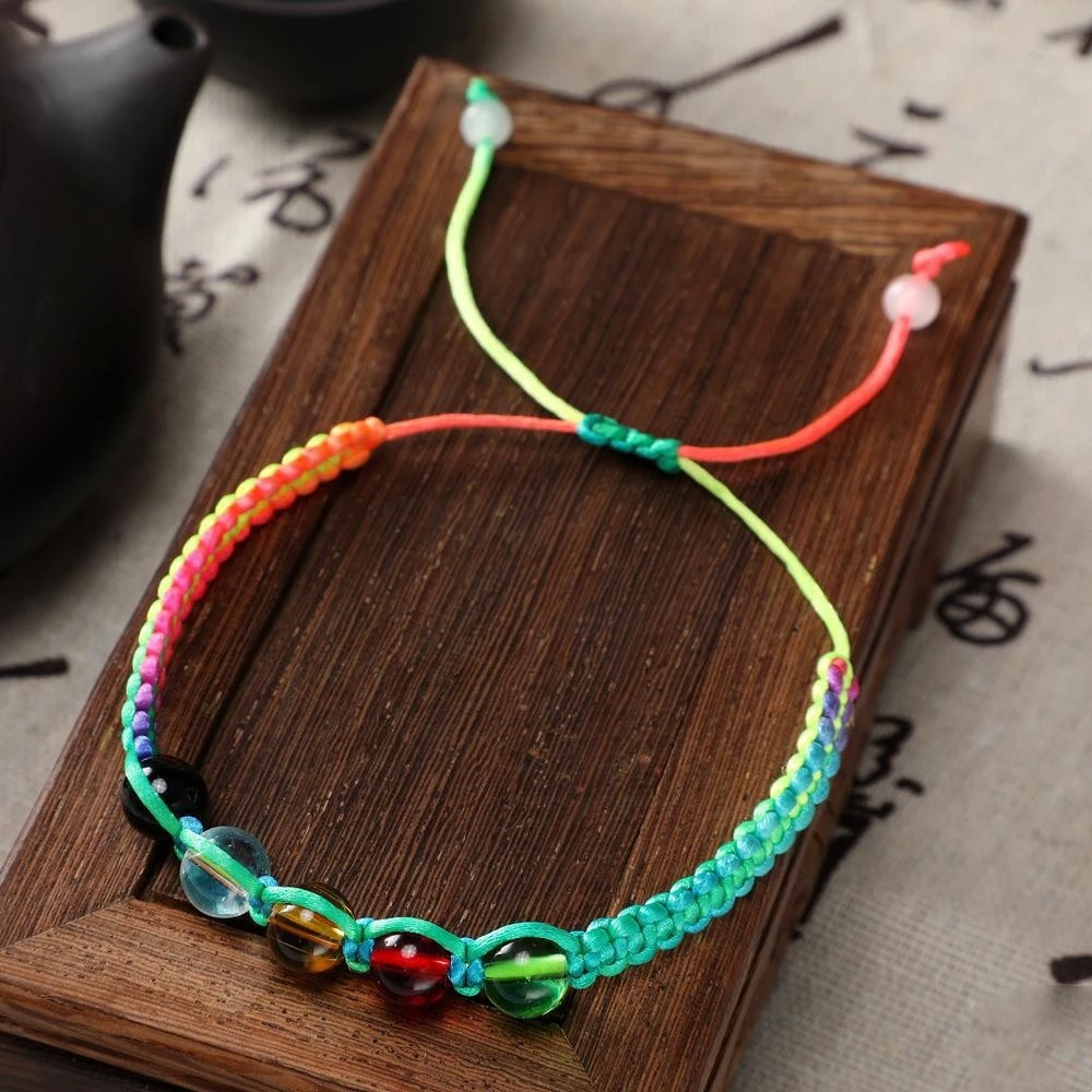 Color Rope Bracelet Five Color Glass