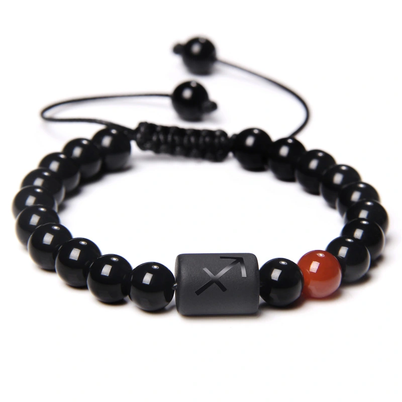 Twelve Constellation Black Glossy Bead Woven Bracelet