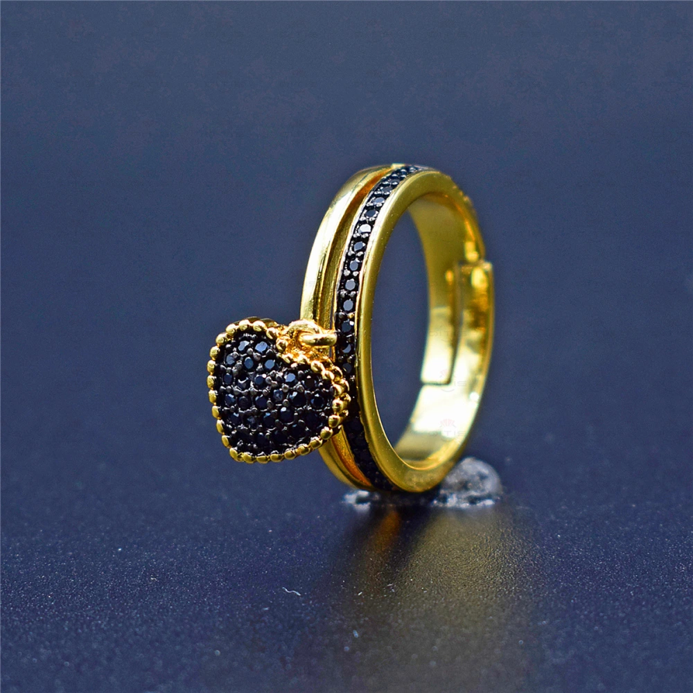 Heart-shaped Copper Micro-inlaid Zircon Ring