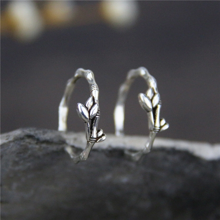 Sterling Silver Bamboo Leaf Ring Women's Ring