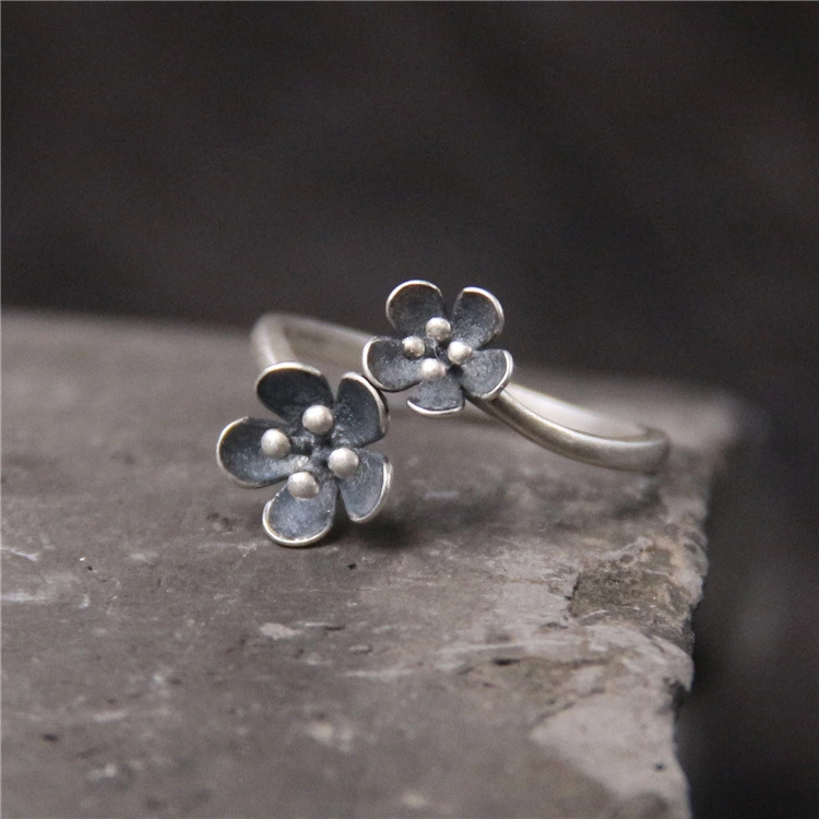 Fine Silver Distressed Literary Flower Ring