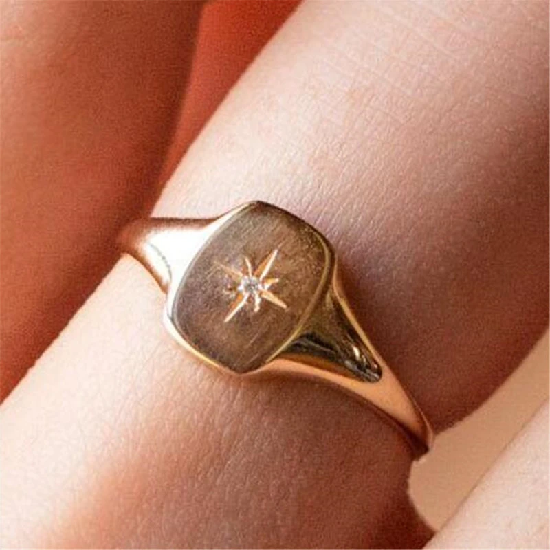 Rings European And American Hexagonal Star Seal Personality