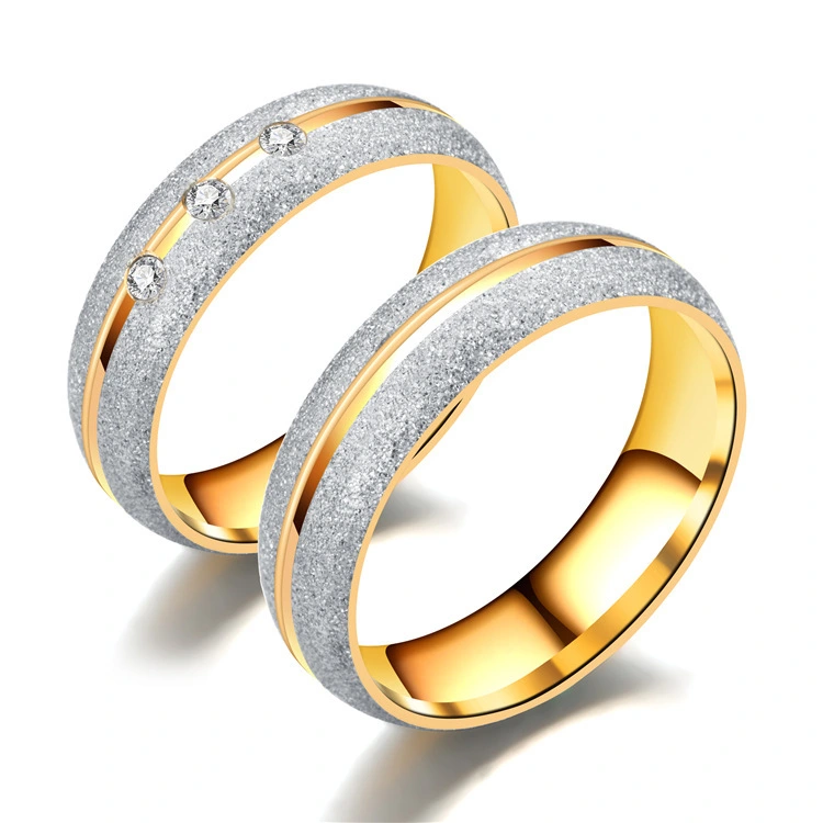 Titanium Steel Diamond Frosted Couple Ring