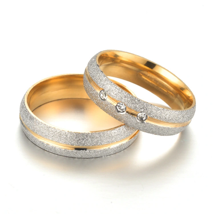 Titanium Steel Diamond Frosted Couple Ring