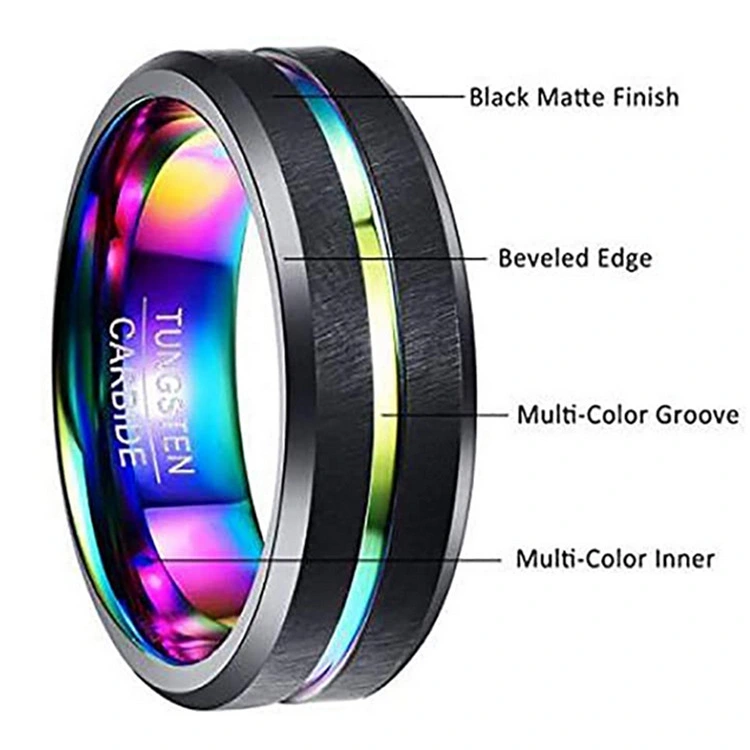 Two-tone Tungsten Steel Ring 8mm Wide Lass Middle Groove