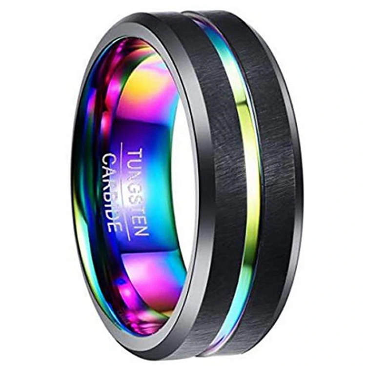 Two-tone Tungsten Steel Ring 8mm Wide Lass Middle Groove
