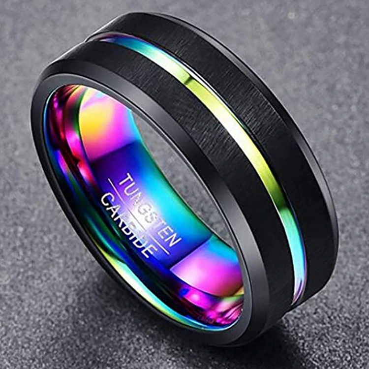 Two-tone Tungsten Steel Ring 8mm Wide Lass Middle Groove