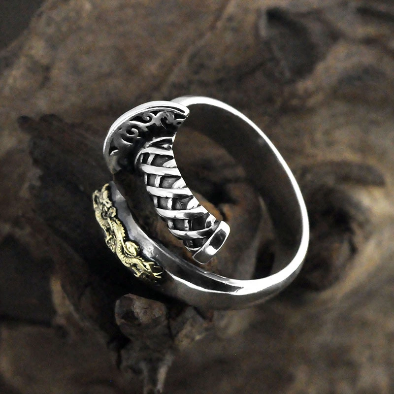 Vintage Distressed Japanese Samurai Thai Silver Fashion Male Creative Ring