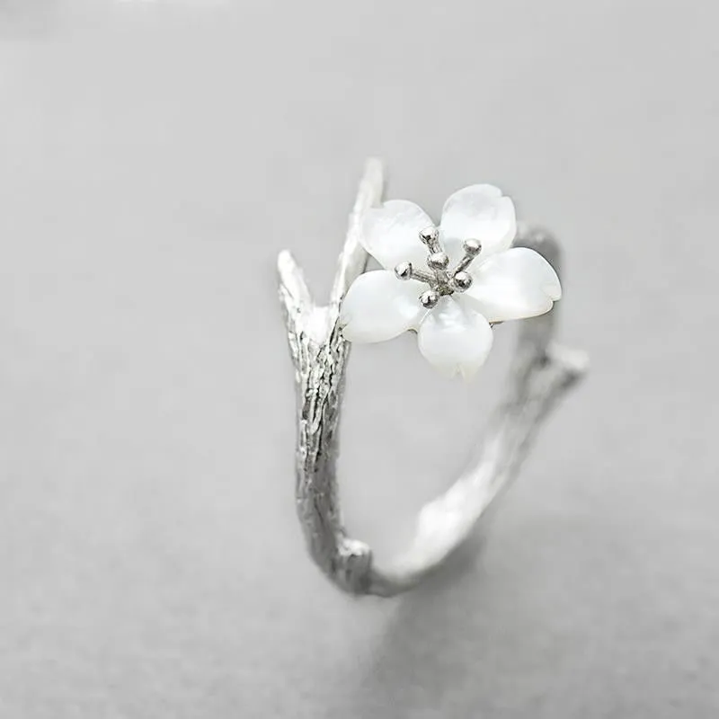 Ins Snow Cherry Blossom Ring Couple Pair Of Sterling Silver