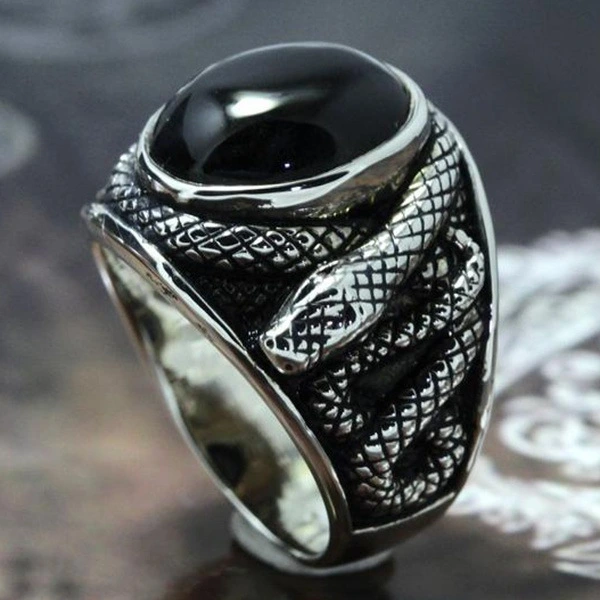 Black Diamond Snake Animal Alloy Ring