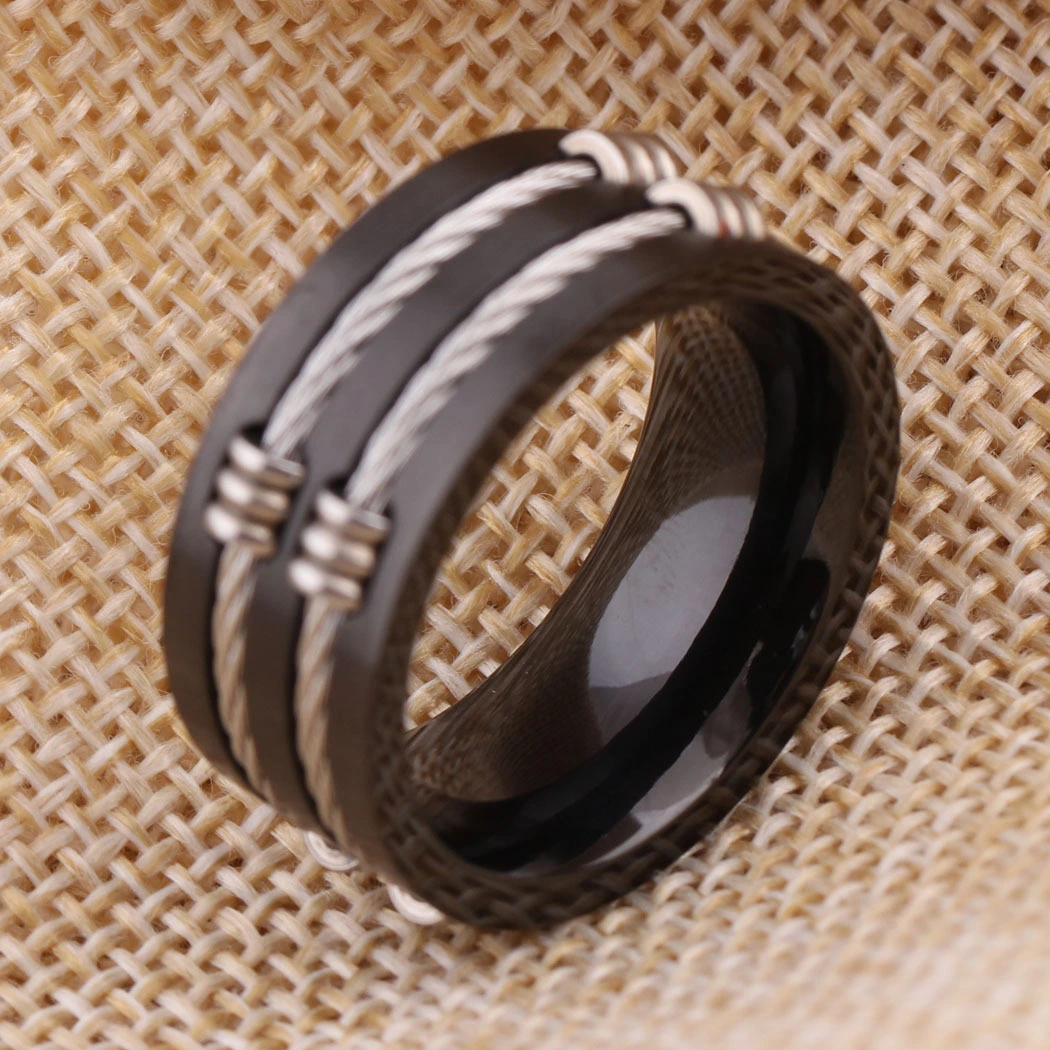 Titanium Steel Cable Rope Black Wia Fashion Men's Ring Tail