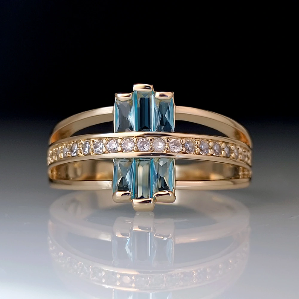 Micro-set Zircon Sea-blue Topaz Ring