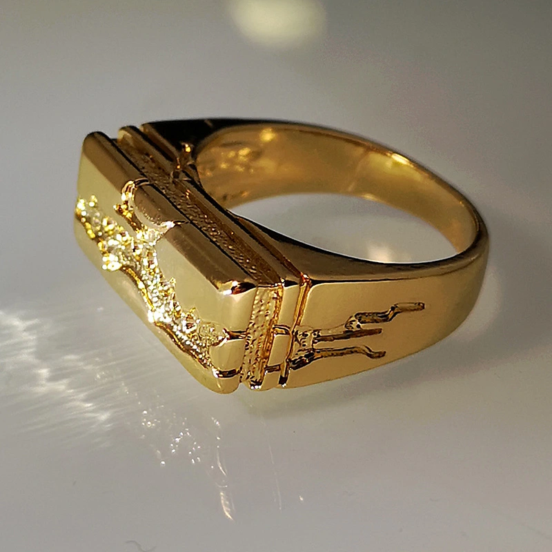 Golden Brick Burst Crack Ring Fashion Gold Plated