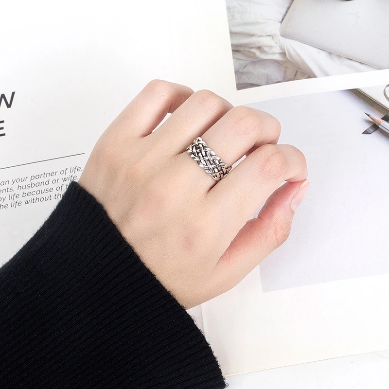 Silver Ring Woven Opening Adjustable Retro Thai Silver Lady