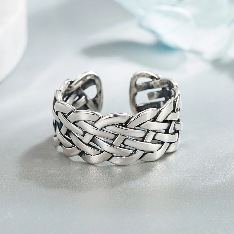 Silver Ring Woven Opening Adjustable Retro Thai Silver Lady